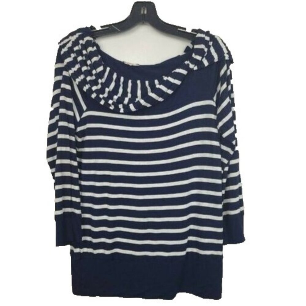 Bordeaux Anthropologie Womens Forever French Top Medium Cowl Neck Blue Striped